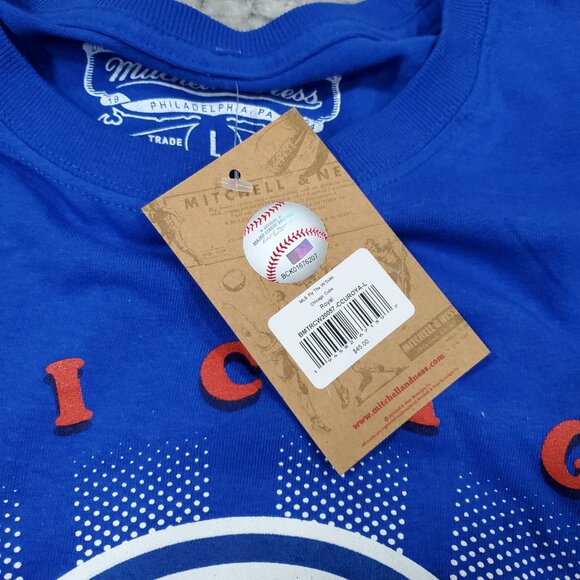 Chicago Cubs Mitchell & Ness Cooperstown Collection Blue Logo T-Shirt Large - Picture 5 of 6